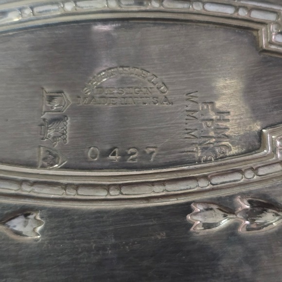 Vtg The Sheffield Silver Co Plated Ornate Oval Serving dishTray 13.5 x 6.5 USA - Picture 5 of 6